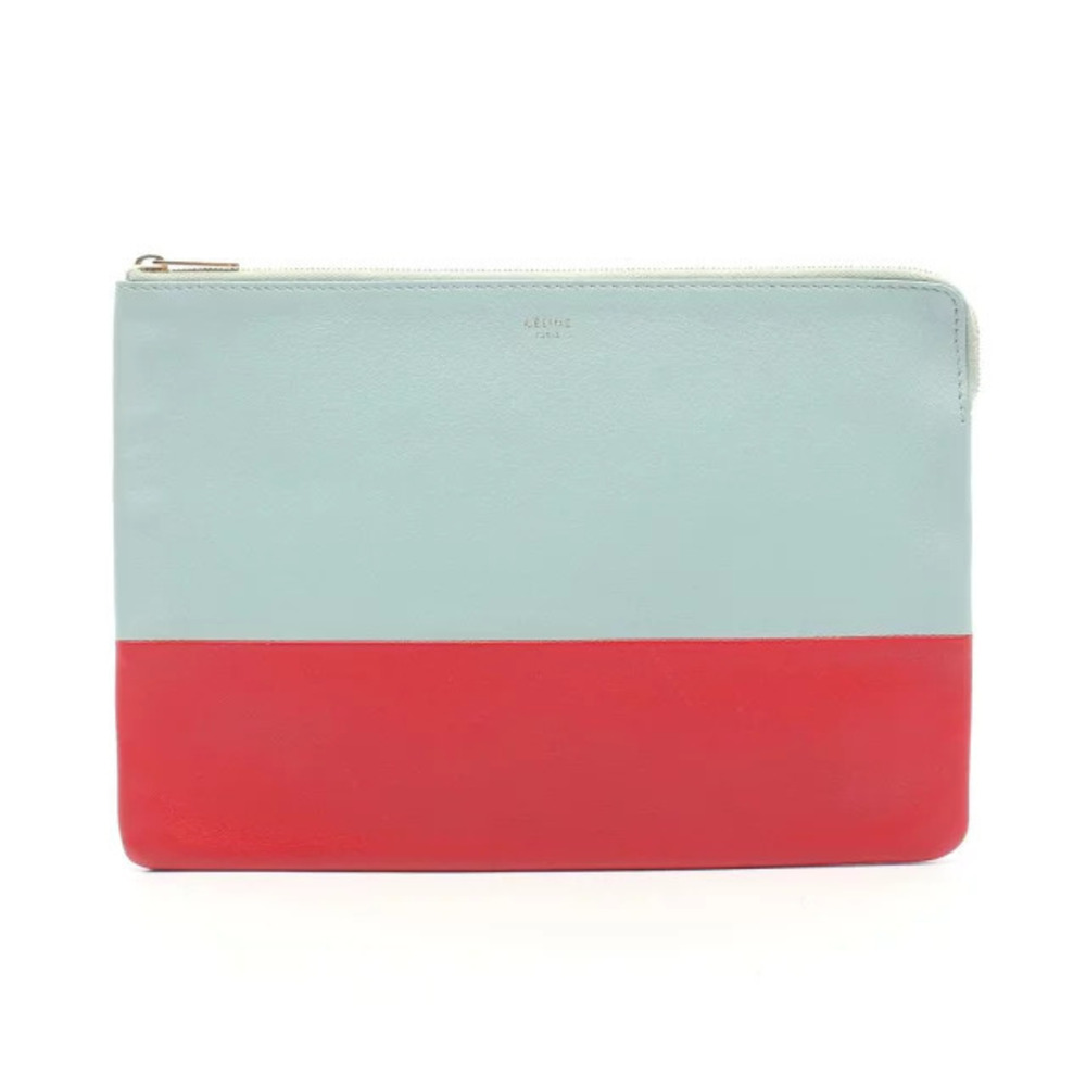 Celine Solo Bicolor Pouch Clutch Bag Leather Blue Red